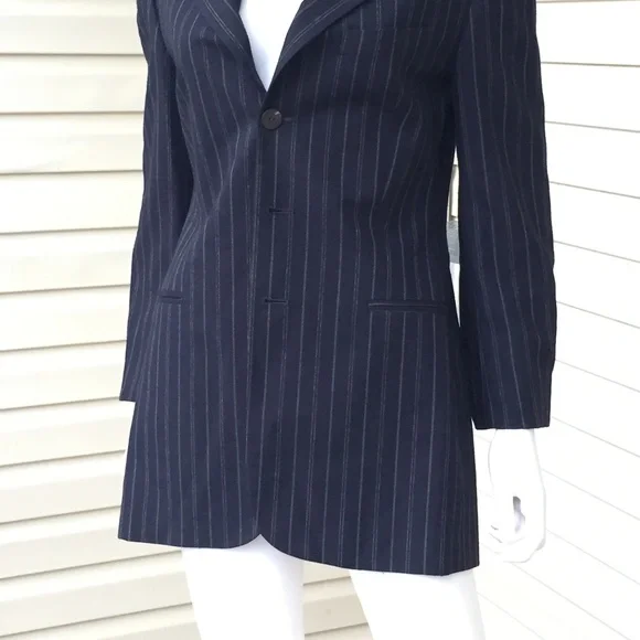 Ralph Lauren pinstriped blazer navy wool blend 4 - Picture 3 of 8